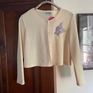 Butter yellow vintage floral cardigan knit